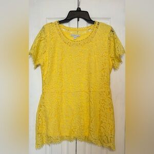 Isaac Mizrahi Yellow Floral Lace Peplum Top